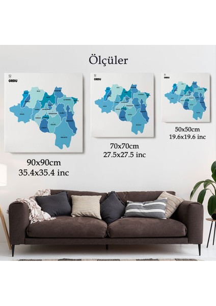Ordu İli ve İlçeler Haritası Dekoratif Kanvas Tablo 1435 indirimleri