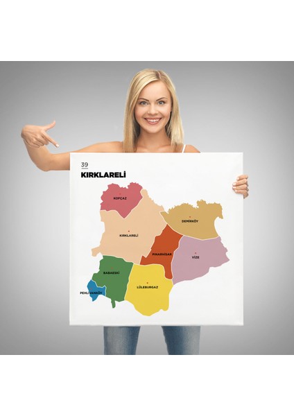 Kırklareli İli ve İlçeler Haritası Dekoratif Kanvas Tablo 1395 modelleri