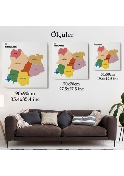 Kırklareli İli ve İlçeler Haritası Dekoratif Kanvas Tablo 1395 indirimleri