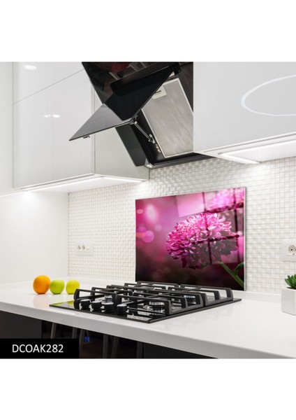 Cam Ocak Arkası Koruyucu | Çiçek Desenli