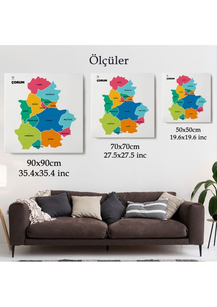 Çorum İli ve İlçeler Haritası Dekoratif Kanvas Tablo 1315 indirimleri