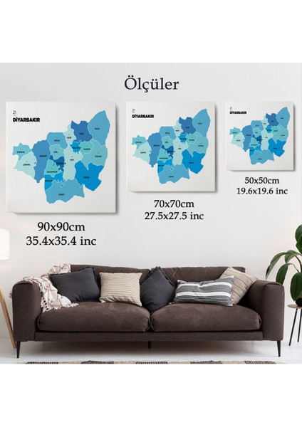 Diyarbakır İli ve İlçeler Haritası Dekoratif Kanvas Tablo 1323 indirimleri