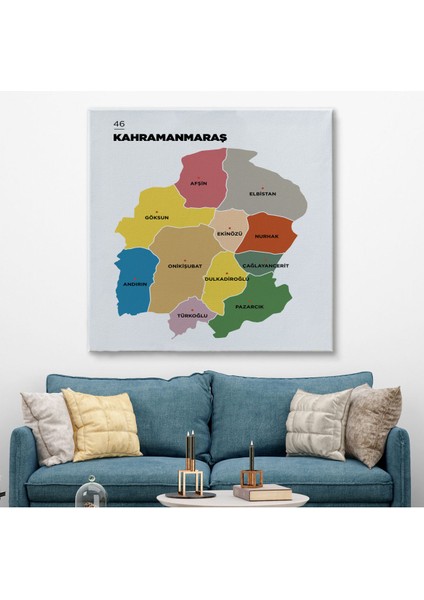 Kahramanmaraş İli ve İlçeler Haritası Dekoratif Kanvas Tablo 1371