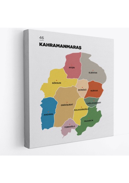 Kahramanmaraş İli ve İlçeler Haritası Dekoratif Kanvas Tablo 1371 fiyatları