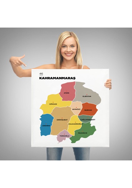 Kahramanmaraş İli ve İlçeler Haritası Dekoratif Kanvas Tablo 1371 modelleri