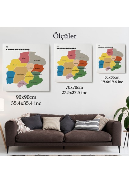 Kahramanmaraş İli ve İlçeler Haritası Dekoratif Kanvas Tablo 1371 indirimleri