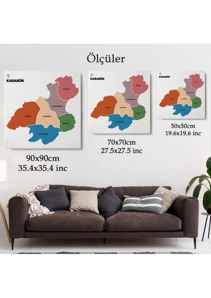 Karabük İli ve İlçeler Haritası Dekoratif Kanvas Tablo 1374 indirimleri