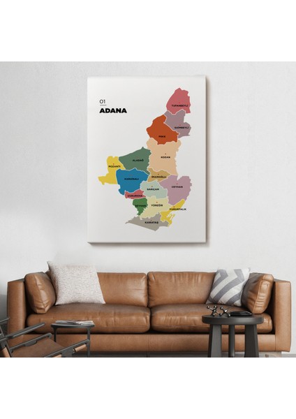 Adana İli ve İlçeler Haritası Dekoratif Kanvas Tablo 1246