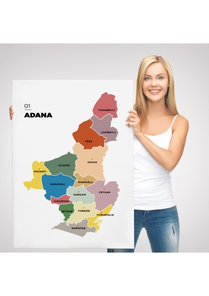 Adana İli ve İlçeler Haritası Dekoratif Kanvas Tablo 1246 modelleri