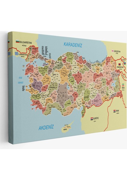 Türkiye Haritası Kanvas Tablo İl ve İlçeli Ayrıntılı Eğitici Komşulu Tablo 3017 fiyatları