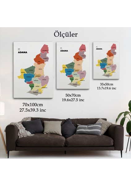 Adana İli ve İlçeler Haritası Dekoratif Kanvas Tablo 1246 indirimleri