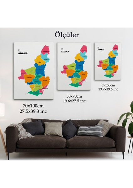 Adana İli ve İlçeler Haritası Dekoratif Kanvas Tablo 1248 indirimleri