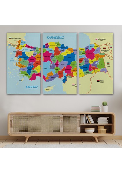 Türkiye Haritası Kanvas Tablo Sınır Komşulu Eğitici Dekoratif Tablo 3089 modelleri