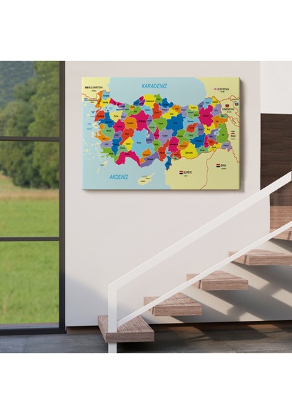 Türkiye Haritası Kanvas Tablo Sınır Komşulu Eğitici Dekoratif Tablo 3089 indirimleri