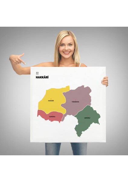 Hakkari İli ve İlçeler Haritası Dekoratif Kanvas Tablo 1352