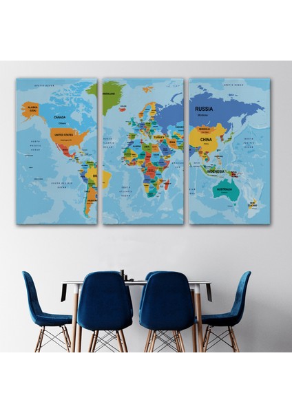Dünya Haritası Ülke Başkentli Okyanuslu ve Dekoratif Kanvas Tablo 2261 modelleri