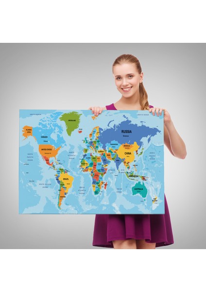 Dünya Haritası Ülke Başkentli Okyanuslu ve Dekoratif Kanvas Tablo 2261 fırsatları