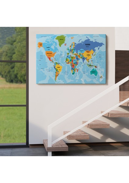 Dünya Haritası Ülke Başkentli Okyanuslu ve Dekoratif Kanvas Tablo 2261 indirimleri