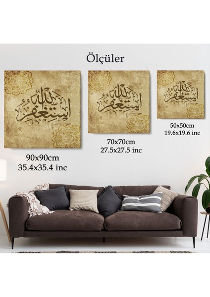 Yüce Allah'tan Mağfiret Dileyin ve O'na Tövbe Edin Yazılı Dekoratif Kanvas Tablo-3274