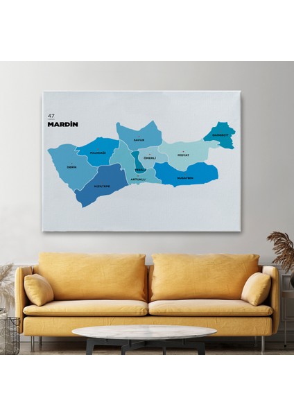 Mardin İli ve İlçeler Haritası Dekoratif Kanvas Tablo 1417