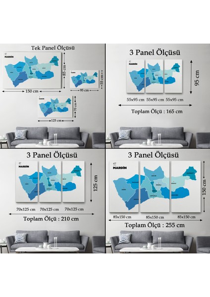 Mardin İli ve İlçeler Haritası Dekoratif Kanvas Tablo 1417 indirimleri