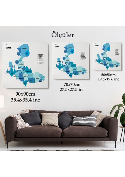Izmir İli ve İlçeler Haritası Dekoratif Kanvas Tablo 1369 indirimleri