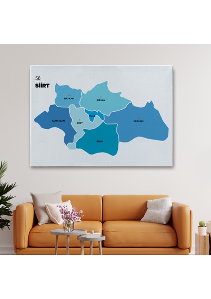 Siirt İli ve İlçeler Haritası Dekoratif Kanvas Tablo 1450