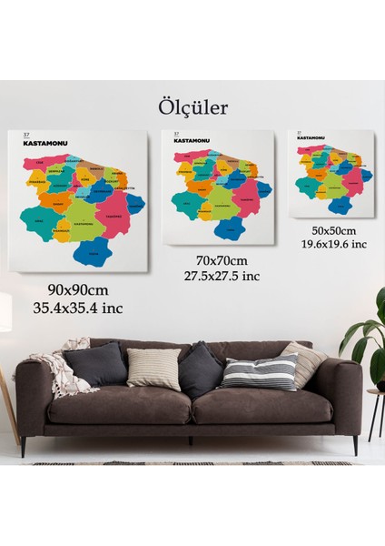 Kastamonu İli ve İlçeler Haritası Dekoratif Kanvas Tablo 1382 indirimleri