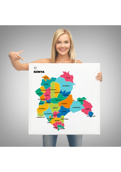 Konya İli ve İlçeler Haritası Dekoratif Kanvas Tablo 1403 modelleri