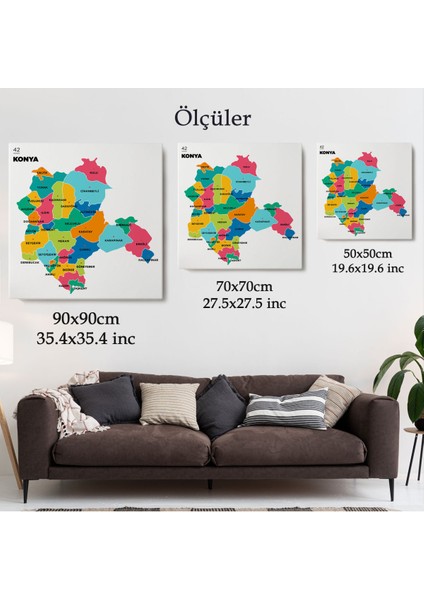 Konya İli ve İlçeler Haritası Dekoratif Kanvas Tablo 1403 indirimleri