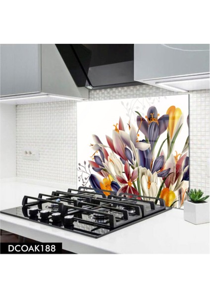 Cam Ocak Arkası Koruyucu | Geometrik Çiçek Desenli