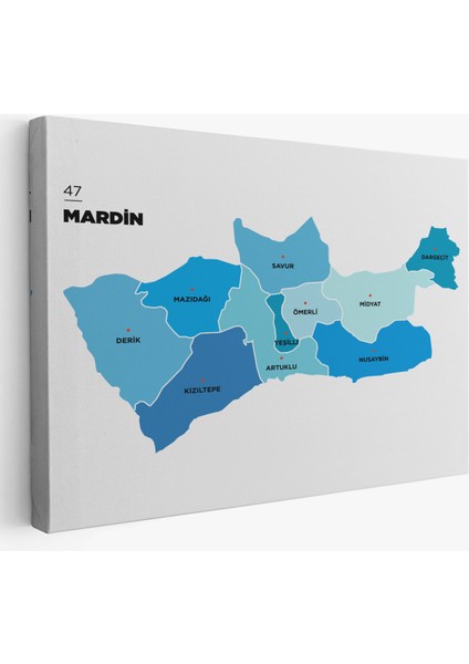 Mardin İli ve İlçeler Haritası Dekoratif Kanvas Tablo 1417
