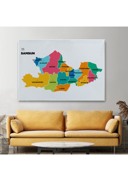 Samsun İli ve İlçeler Haritası Dekoratif Kanvas Tablo 1445