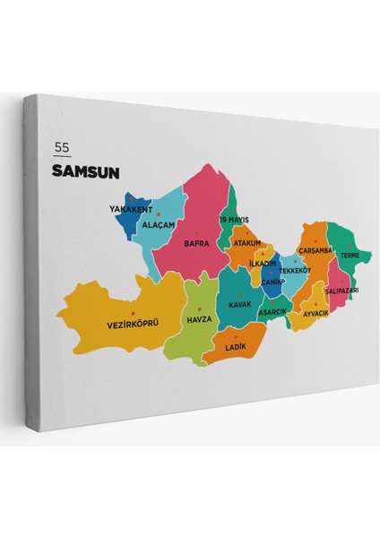 Samsun İli ve İlçeler Haritası Dekoratif Kanvas Tablo 1445