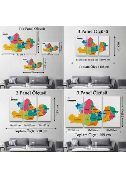 Samsun İli ve İlçeler Haritası Dekoratif Kanvas Tablo 1445