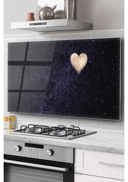 Ocak Arkası Cam Koruyucu Tezgah Ankastre Arkası Koruyucu | Kalp Desenli