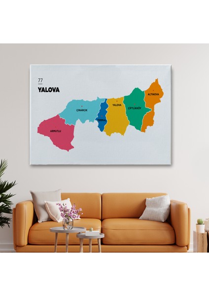 Yalova İli ve İlçeler Haritası Dekoratif Kanvas Tablo 1481