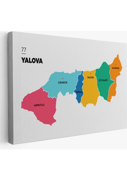 Yalova İli ve İlçeler Haritası Dekoratif Kanvas Tablo 1481