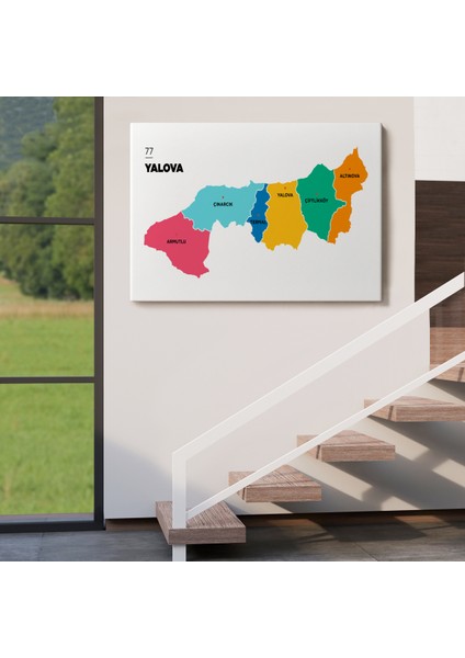 Yalova İli ve İlçeler Haritası Dekoratif Kanvas Tablo 1481