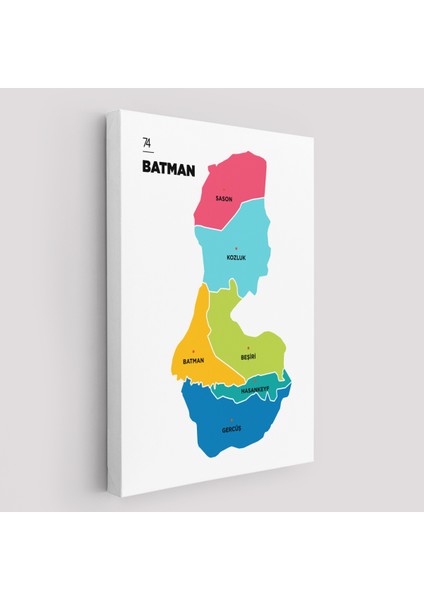 Batman İli ve İlçeler Haritası Dekoratif Kanvas Tablo 1285