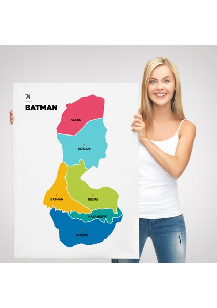 Batman İli ve İlçeler Haritası Dekoratif Kanvas Tablo 1285