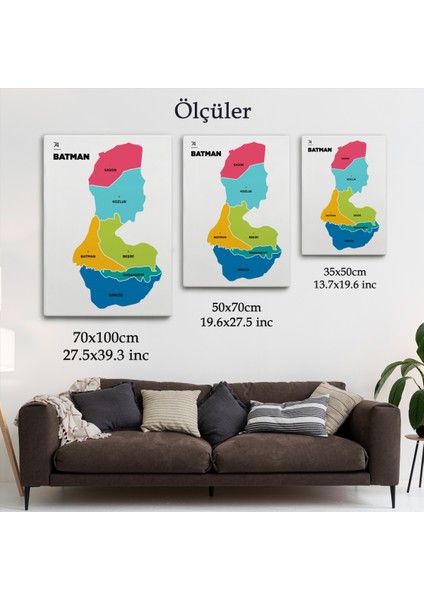 Batman İli ve İlçeler Haritası Dekoratif Kanvas Tablo 1285