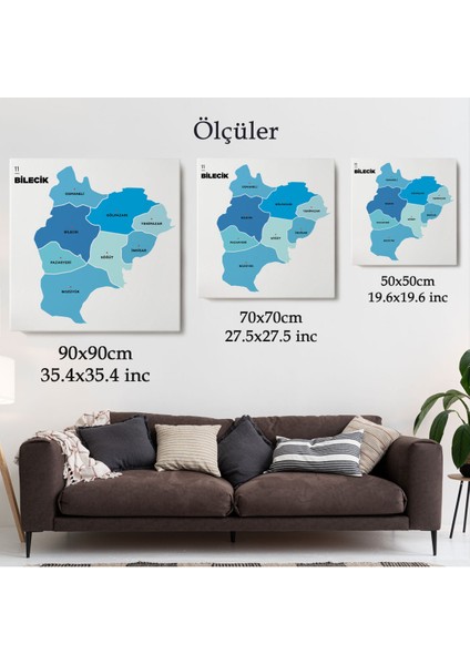 Bilecik İli ve İlçeler Haritası Dekoratif Kanvas Tablo 1293