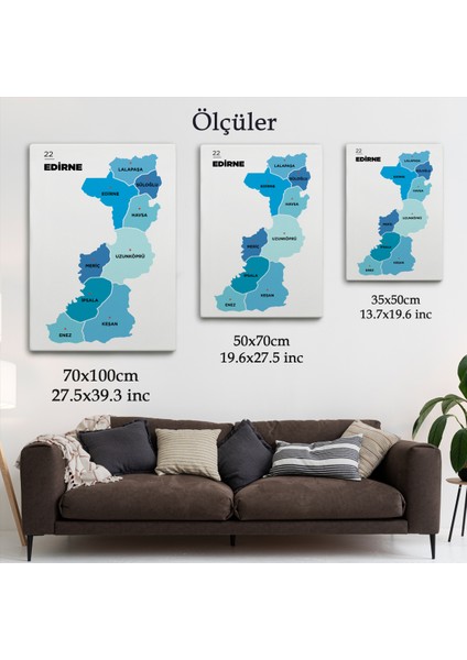 Edirne İli ve İlçeler Haritası Dekoratif Kanvas Tablo 1329