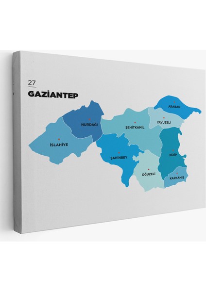 Gaziantep İli ve İlçeler Haritası Dekoratif Kanvas Tablo 1344 fiyatları