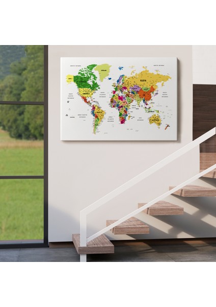 Türkçe Dünya Haritası Dekoratif Kanvas Tablo Son Derece Detaylı 1614 indirimleri