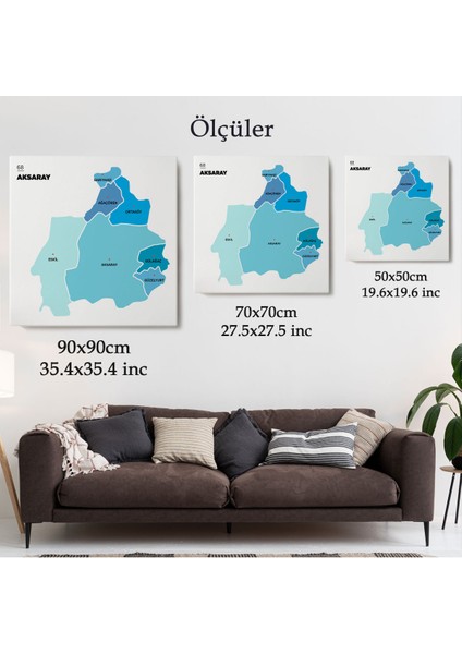 Aksaray İli ve İlçeler Haritası Dekoratif Kanvas Tablo 1258 indirimleri