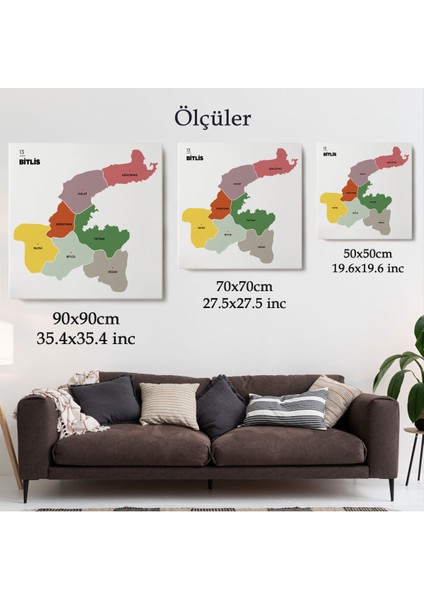 Bitlis İli ve İlçeler Haritası Dekoratif Kanvas Tablo 1298