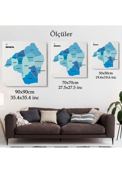 Isparta İli ve İlçeler Haritası Dekoratif Kanvas Tablo 1363 indirimleri