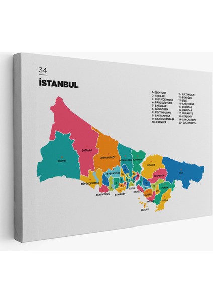İstanbul İli ve İlçeler Haritası Dekoratif Kanvas Tablo 1364